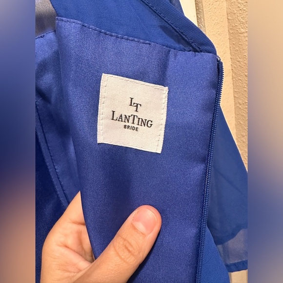 NWT LanTing Bridal Royal Blue A-line Boatneck Okeated Chiffon Dress, 6 - Picture 2 of 11